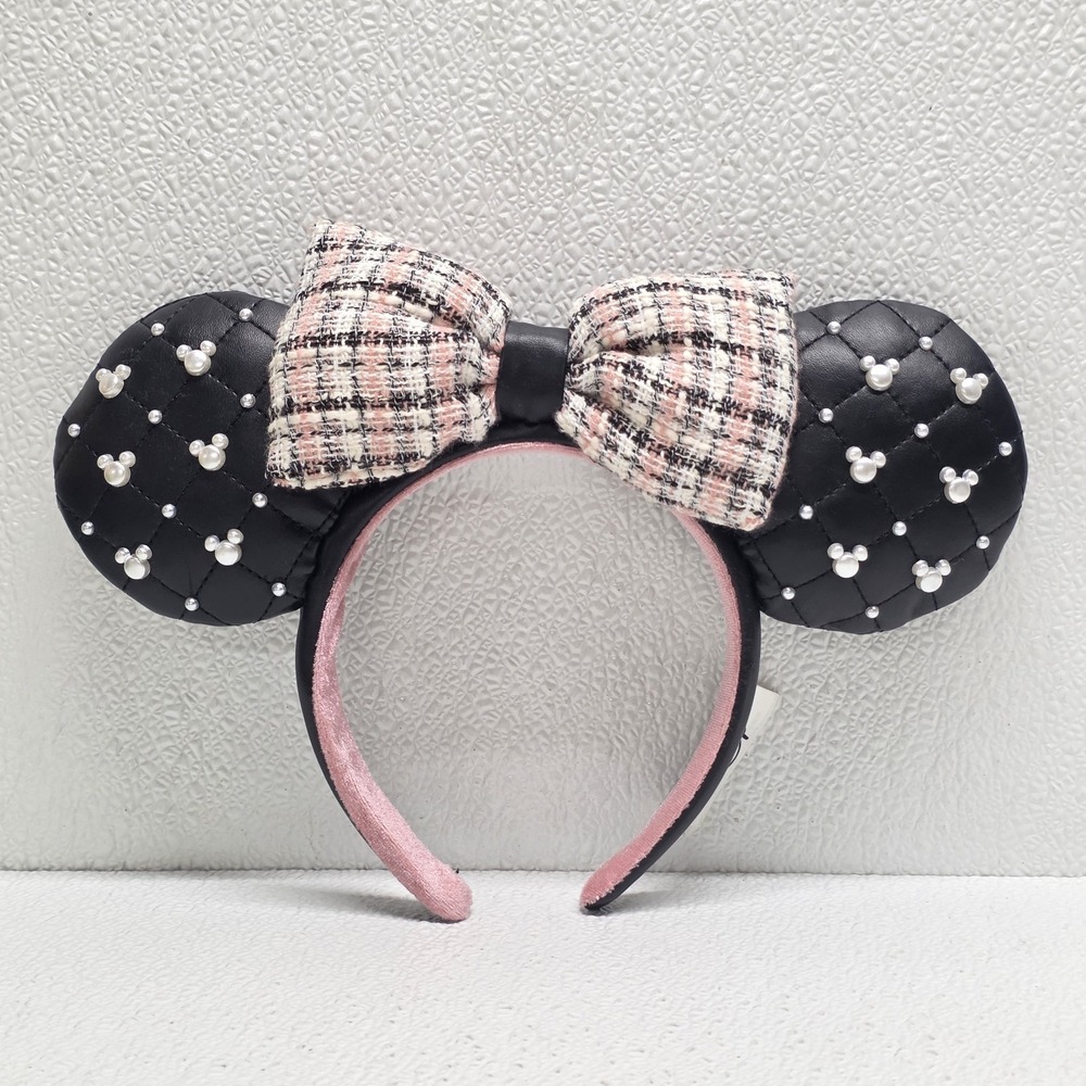 Disney Parks‎ Minnie Mouse Pearls Tweed Bow Ears Headband